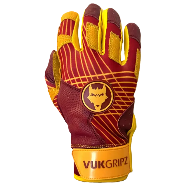 VukGripz Prowler Maroon & Yellow battinghandsker bordeaux/gul
