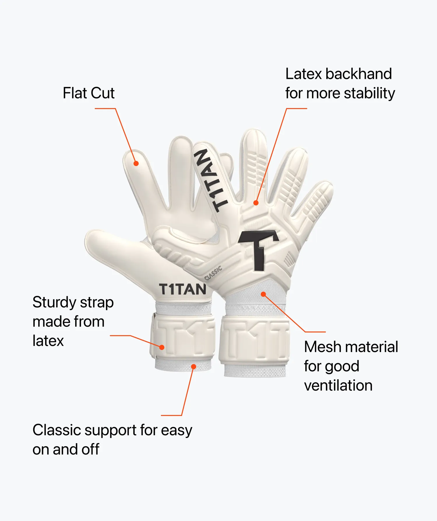 T1TAN Classic 1.0 White-Out målmandshandsker hvid uden fingersikring