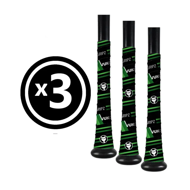 Vukgripz Mach 1 bat grip tape 3-pak sort/grøn skridsikker