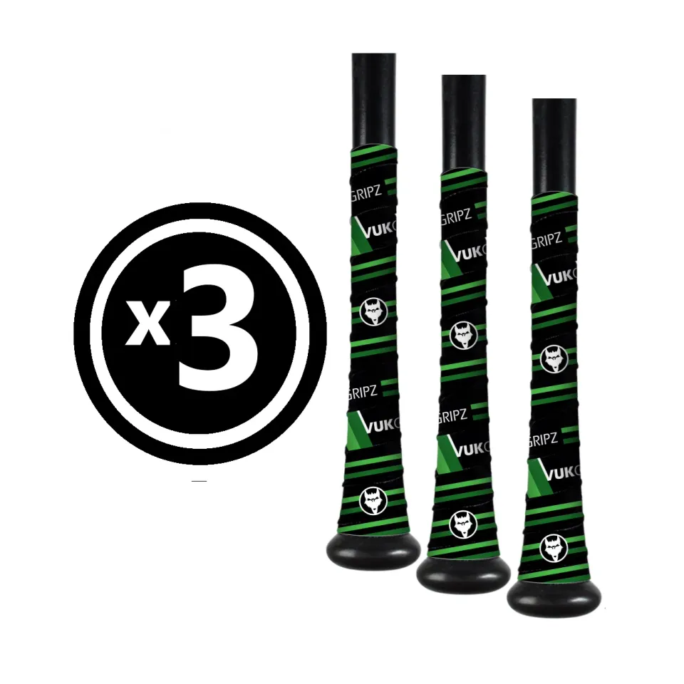 Vukgripz Mach 1 bat grip tape 3-pak sort/grøn skridsikker