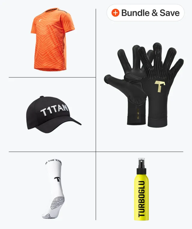 T1TAN målmandssæt med handsker trøje spray og strømper