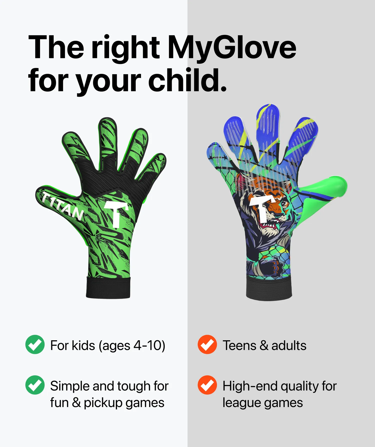 T1TAN Arox 1.0 MyGlove Junior målmandshandsker custom