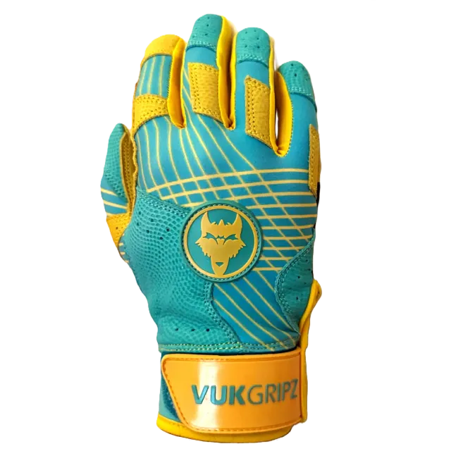 Vukgripz Prowler batting gloves Teal Yellow skridsikre