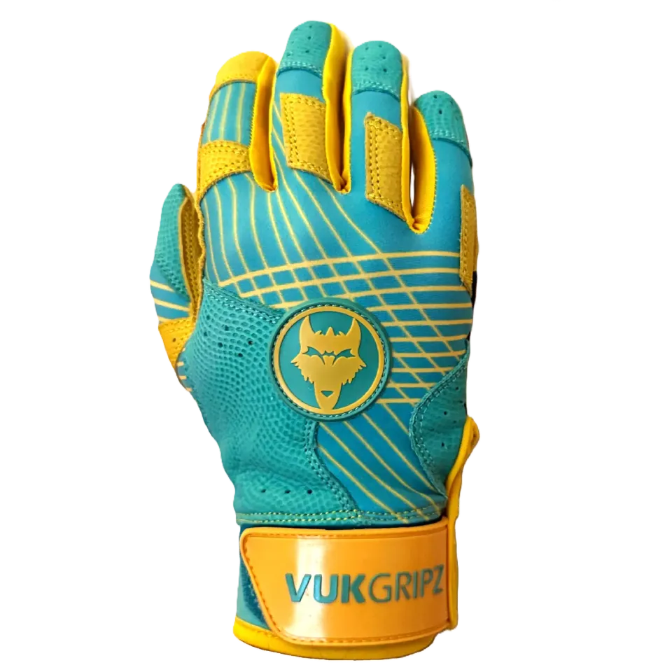 Vukgripz Prowler batting gloves Teal Yellow skridsikre