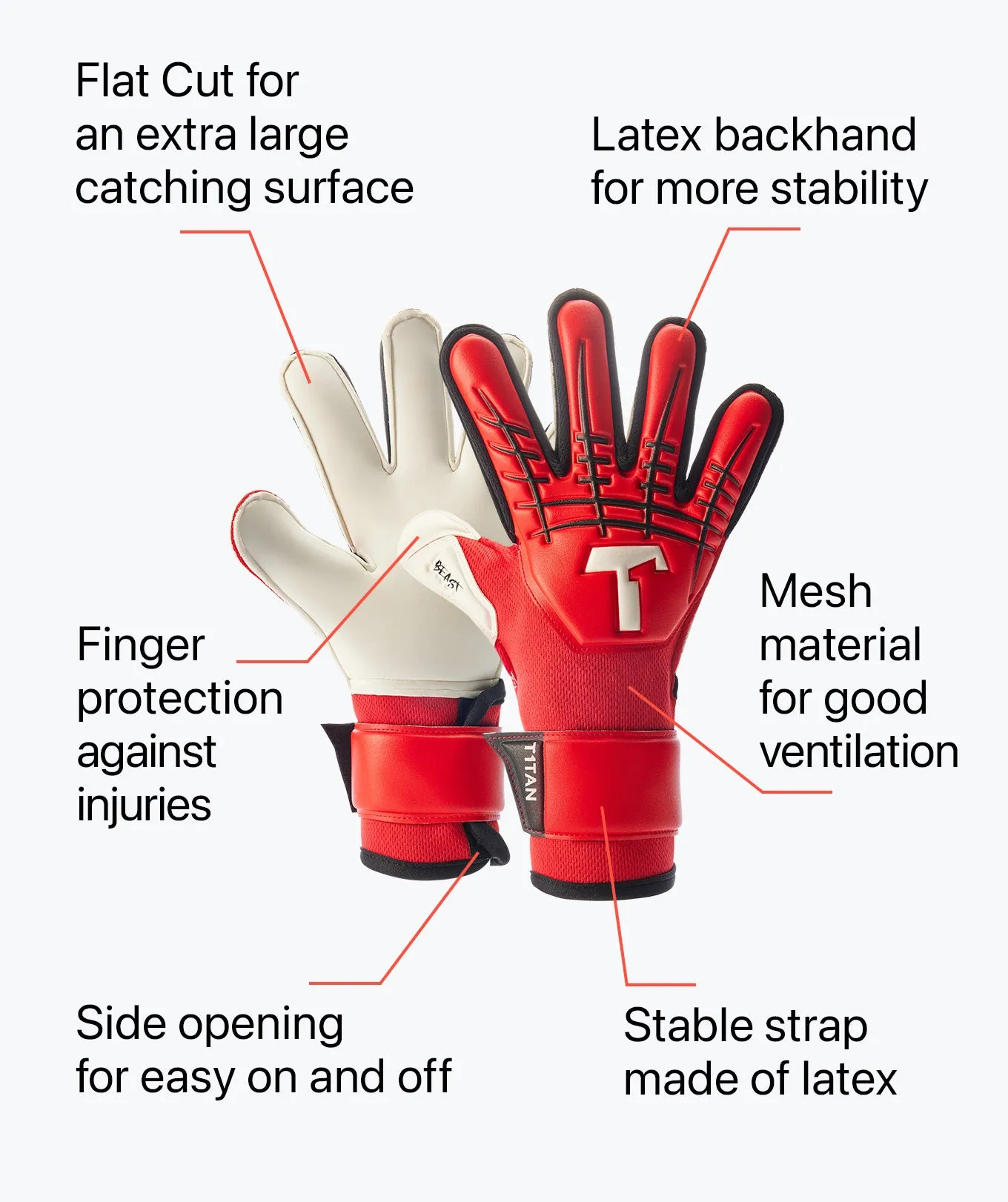 T1TAN Red Beast Junior 3.0 målmandshandsker fingersave